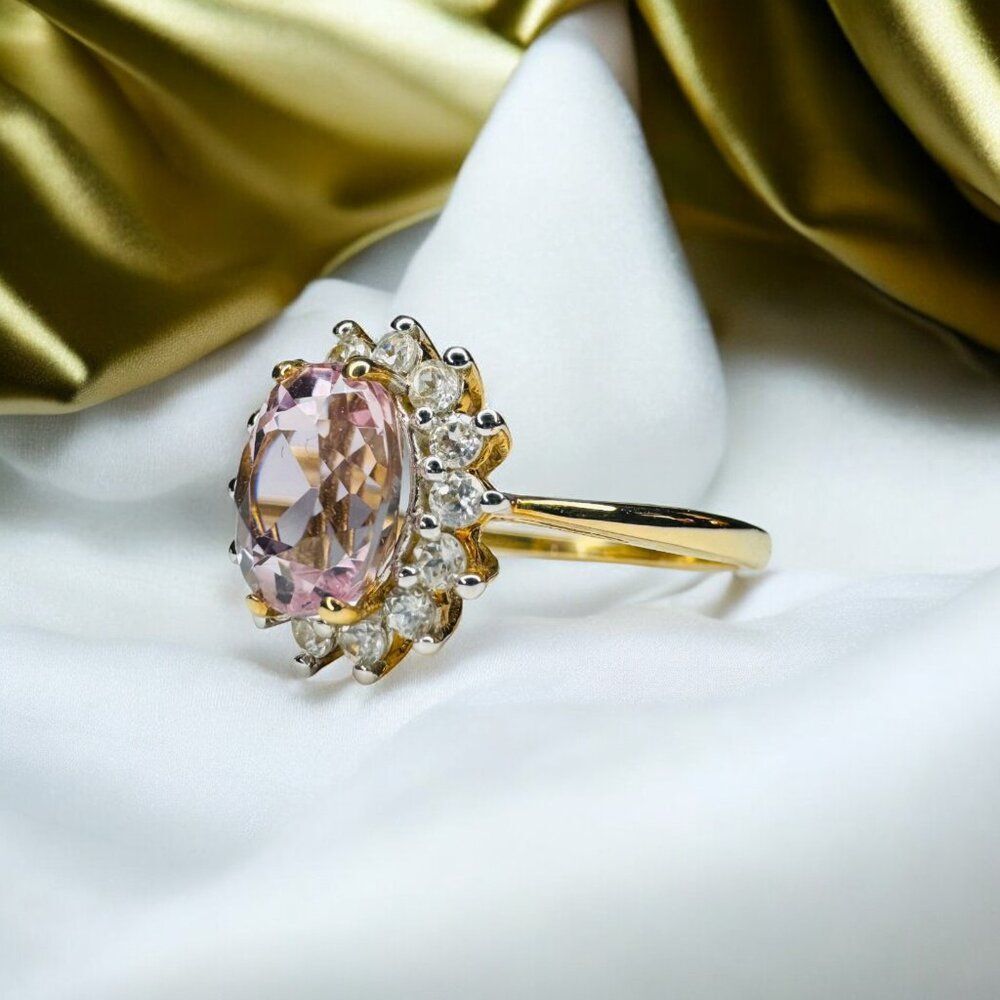 Rose De France Amethyst Ring in 10K Gold -Sz 8.25- Pink Amethyst Halo Ring -2.4g - Picture 16 of 16